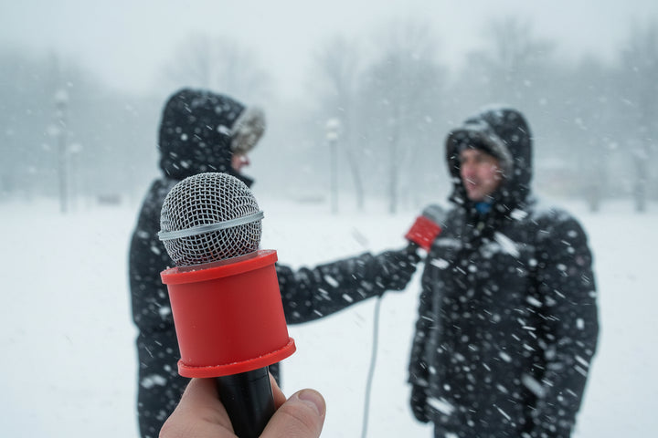 an interview in a snow storm